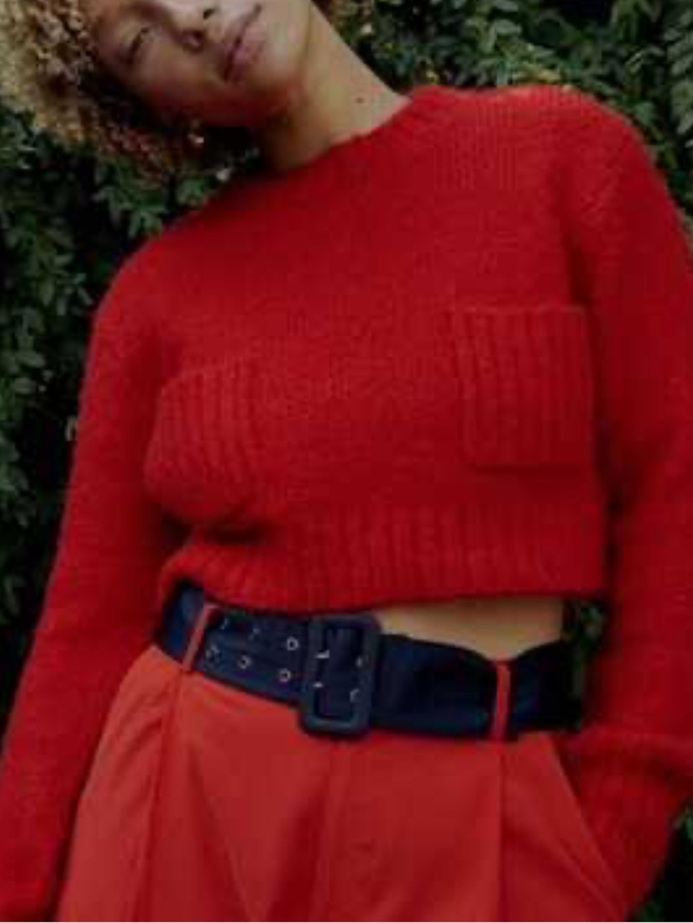 Zara Vibrant Red Crew Neck crop Sweater